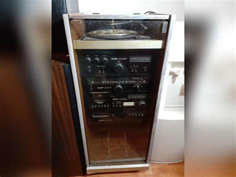 Pilot Stereo System In Glass Door Cabinet Turntable Radio Cassette