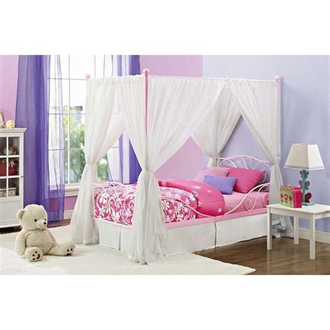 Twin canopy beds are perfect for children that would like a little frill, a little lace, and a little fantasy. Twin Sturdy Metal Canopy Bed in Pink | Metal canopy bed ...