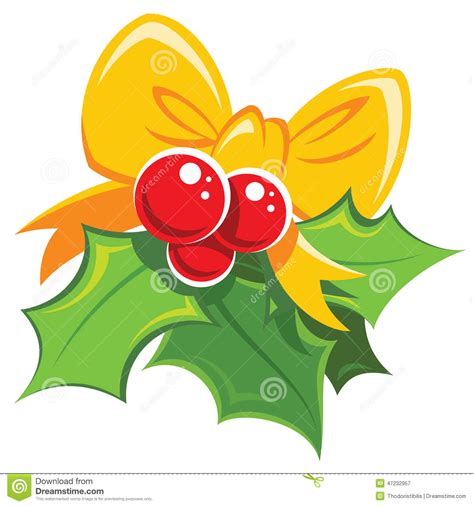 Cartoon Simple Mistletoe Red And Green Design Element With Yellow