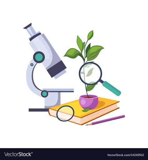 Botany Kit With Microscope And Plant In Pot Set Vector Image Medical