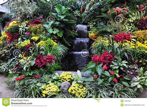 Flowers And Waterfall Stock Photo Image Of Gardens