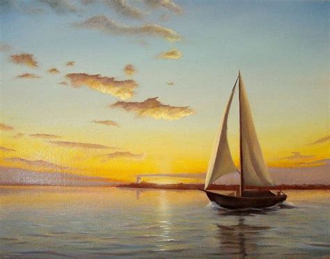 Sailboat Painting Sunset Seascape Original Oil Gündoğumları