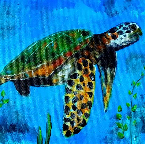 Sea Turtle Painting Florida Original Art Nautical Oil Etsy