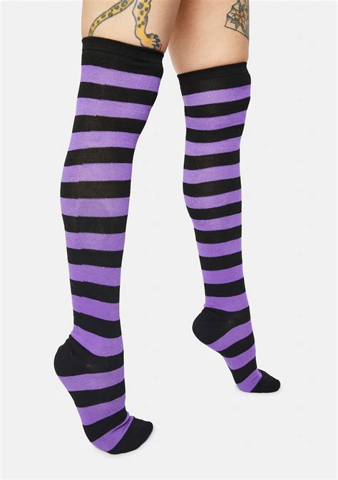 Striped Knee High Socks Purple Black Dolls Kill