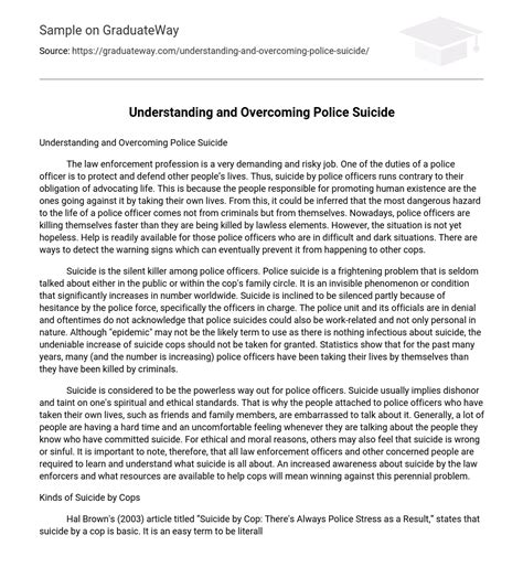 ⇉understanding And Overcoming Police Suicide Essay Example Graduateway