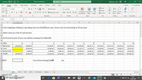 Npv Net Present Value In Excel Youtube