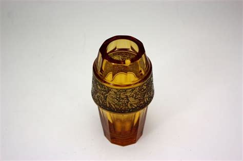 Moser Karlsbad Amber Glass Vase With Female Warriors Amber Glass Glass Vase Vase