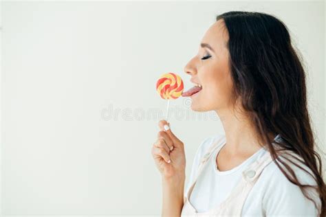 Coquette Funny Woman Joking And Licking Her Lips Amusing Smile Stock