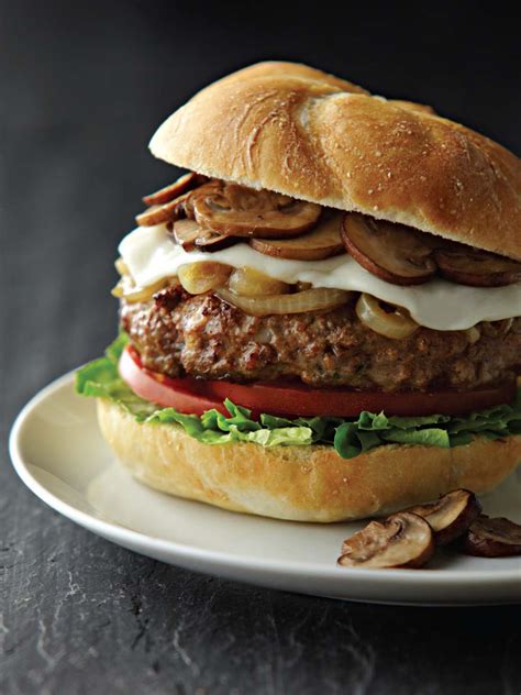 Burgers With Mozzarella Caramelized Onions And Mushrooms