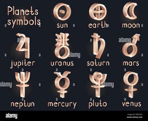 Vector Set Of 3d Astrological Planets Symbols Gold Signs Collection