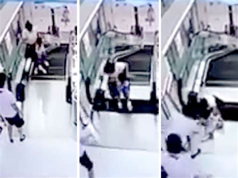 Chinese Woman Saves Son In Seconds Before Escalator Swallows Her In