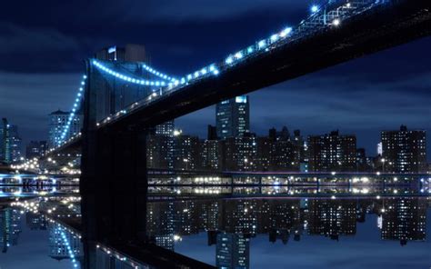 Night Bridges Brooklyn Bridge New York City Intel Rivers