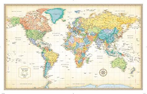 Classic World Large Wall Map Dry Erase Laminated Wide World Maps And More