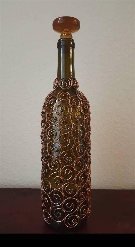 Bottle Art Beaded Copper Wire Wrapped Wine Bottle With Etsy Bottle