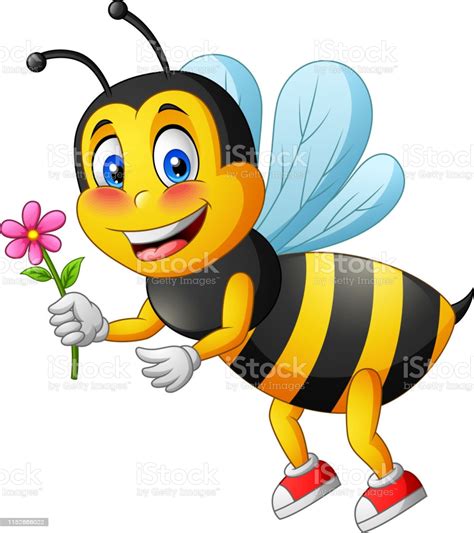 Cartoon Cute Bee Carry Flower Stock Illustration