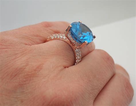 13 Carat Oval Blue Topaz And Diamond Engagement Ring 14k Rose Gold Size