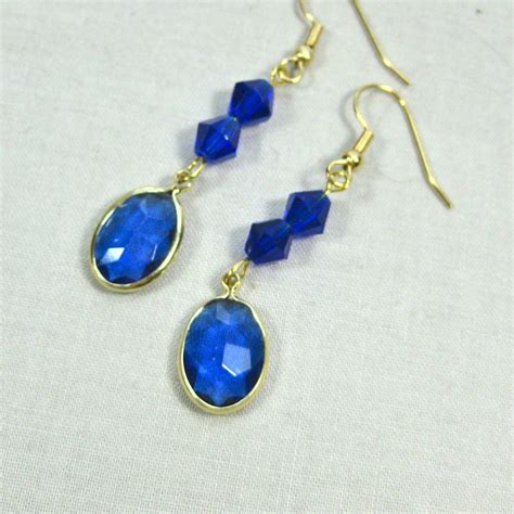 Cobalt Blue Crystal Dangle Earrings Royal Blue Drop Earrings Etsy