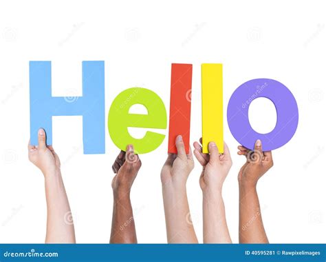 Group Of Multiethnic Hands Holding Hello Stock Image Image Of