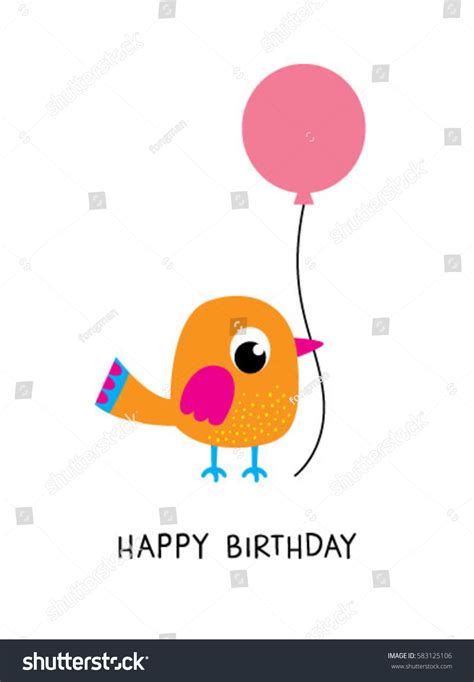 Cute Bird Happy Birthday Greeting Card Stock Vector Royalty Free