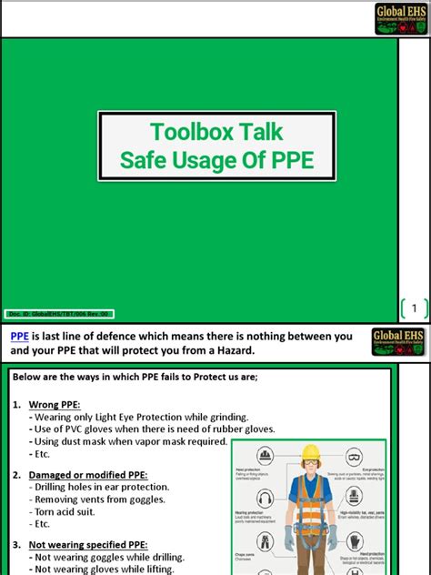 Safe Usage Of Ppe Toolbox Talk Global Ehs Tbt 006 Pdf Personal