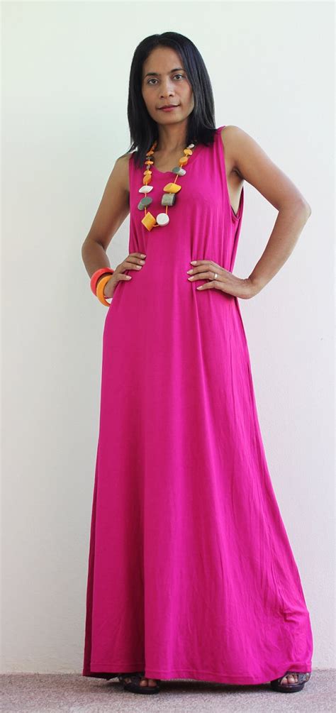 Pink Maxi Dress Sleeveless Long Pink Dress Funky Elegant Etsy