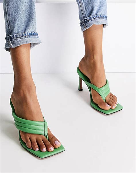 Asos Design Herring Padded Toe Thong Heeled Sandals In Green Asos