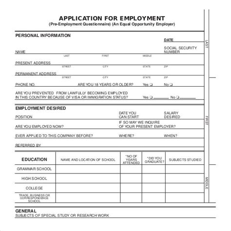 Free 13 Sample Employment Application Forms In Pdf Ms Word Xls Job