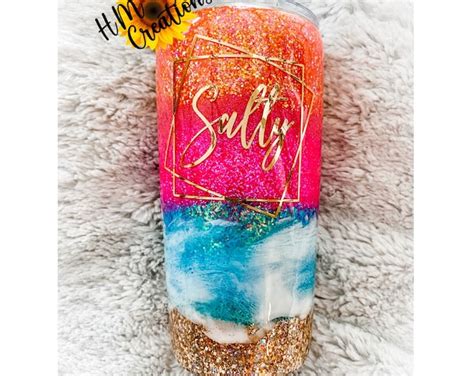 Salty Ombré Glitter Tumbler Beach Glitter Tumbler Pink Orange Beach