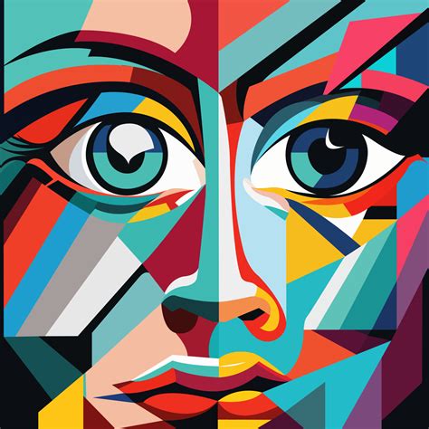Human Face In An Abstract Style Cubic Portrait Drawing For Graphics