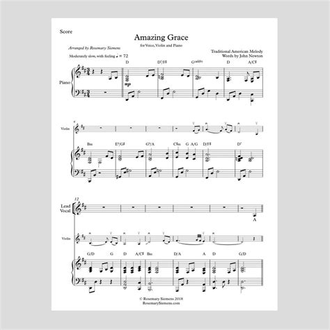 John Newton Amazing Grace Sheet Music Notes Chords Download Printable