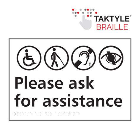 Please Ask For Assistance Sign Self Adhesive Taktyle Blue 300mm X