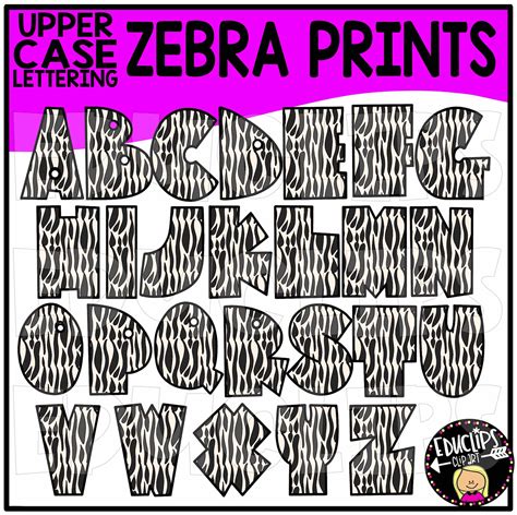 Educlips Signature Safari Upper Case Letters Zebra Print Clip Art Set