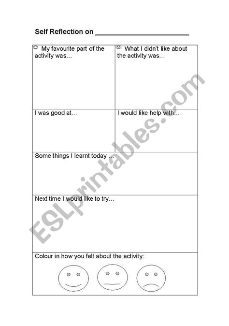 Self Reflection Assessment Sheet Esl Worksheet By Catamber