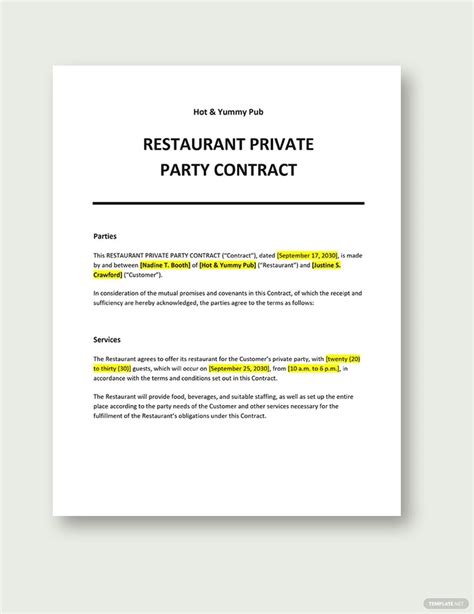 Personal Chef Contract Template