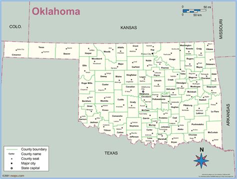Oklahoma County Outline Wall Map By