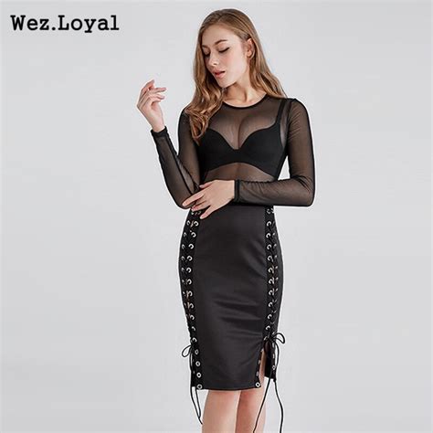 Wez Loyal Sexy Mesh Black Bandage Dress Women 2018 Summer Celebrity