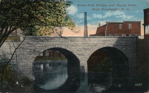 Stone Arch Bridge Over Squog River Manchester Nh Postcard