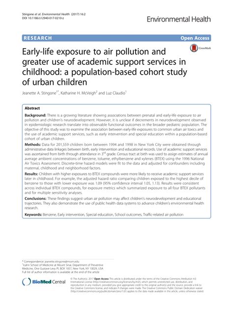pdf early life exposure to air pollution and greater use of academic support services in