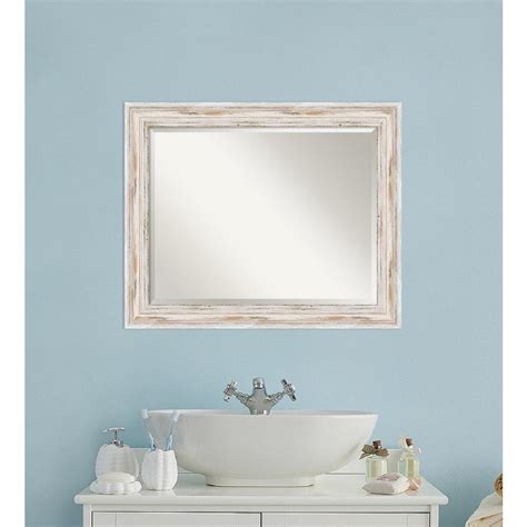Complete your bathroom with this stylish and functional vanity by style selections. Amanti Art Alexandria White wash Wood 33 in. W x 27 in. H Distressed Bathroom Vanity Mirror ...