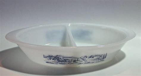 Glasbake Currier And Ives Divided Casserole Serving Dish Etsy