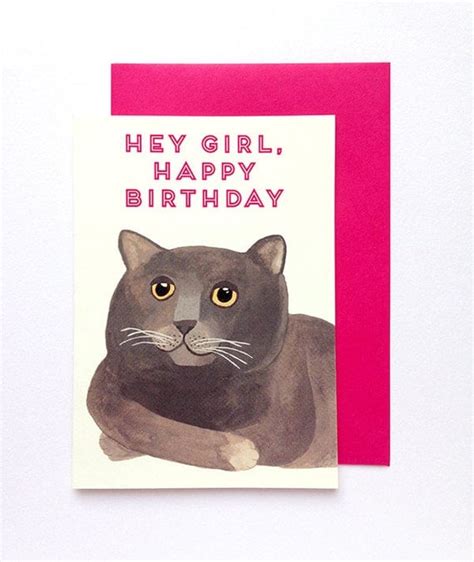 Hey Girl Happy Birthday Suave Kitty Cat Greeting Card Made