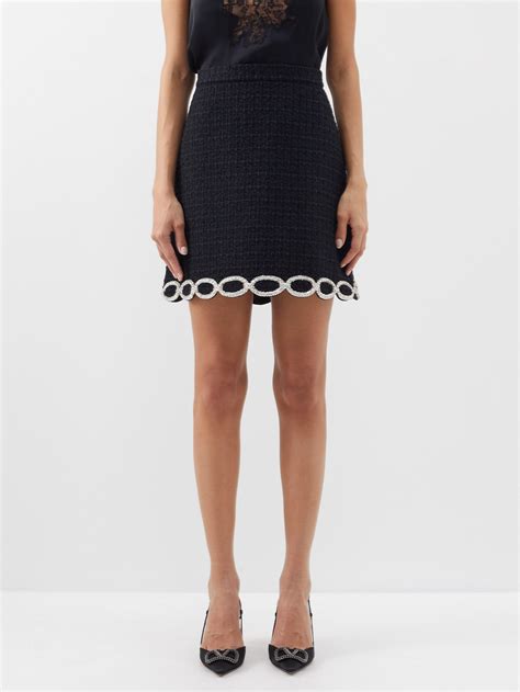 Valentino Crystal Embellished Tweed Mini Skirt In Black Lyst