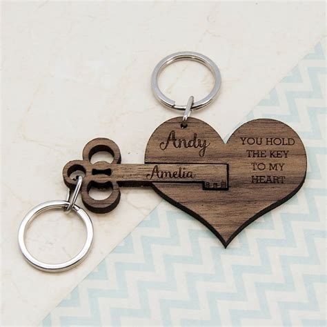 Couples Personalized Wooden Anniversary Keychain Romantic Ts For