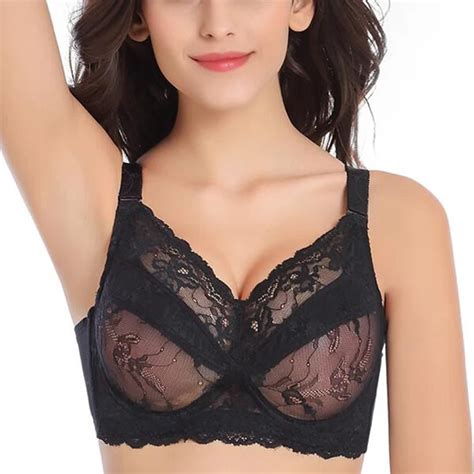 Sexy Women Lace Embroidery Bra Ultrathin Mesh Perspective Lingerie Underwire Push Up Breathable