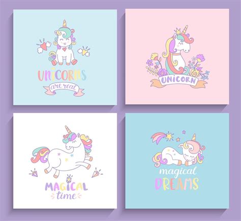 Set Of Magical Unicorns Greeting Cards 416023 Vector Art At Vecteezy