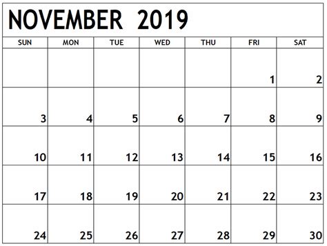 November 2019 Calendar Printable For Business Use Free Printable Calendar