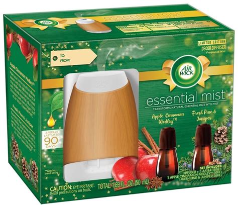 The air wick® essential mist™ diffuser transforms essential oils into a mist that surrounds you with a natural fragrance. Air Wick Essential Mist Starter Kit (1 Diffuser + 2 ...