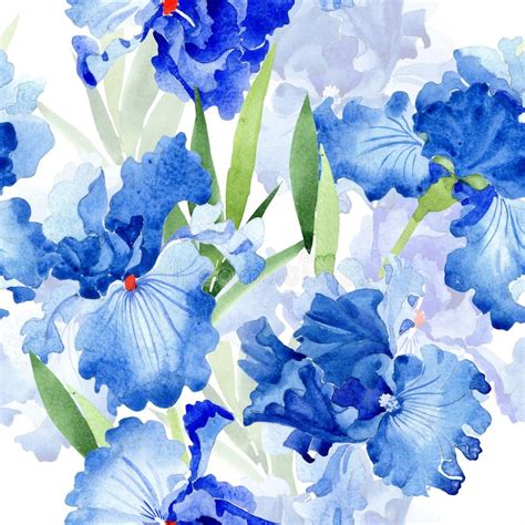 Watercolor Blue Iris Flower Floral Botanical Flower Seamless