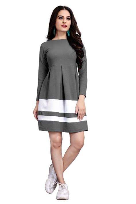 Plain Grey One Piece Lycra Dress Half Sleeves Casual Wear At Rs 199