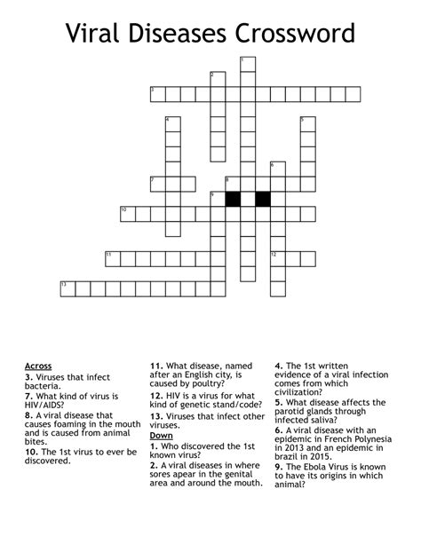 Viral Diseases Crossword Wordmint